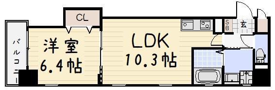 デザイナープリンセス・リバーサイド(1LDK/6階)の間取り写真