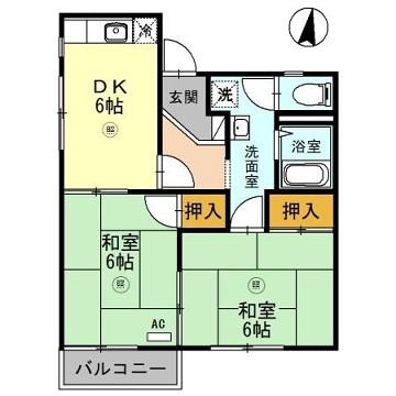 サンハイツ学園前(2DK/2階)の間取り写真