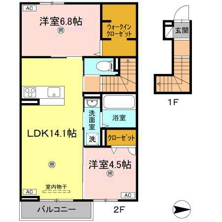 オリエンタルコ一ト南田宮(2LDK/2階)の間取り写真