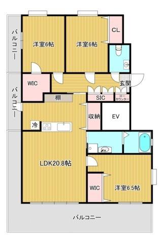 GRACE COURT 荒田(3LDK/4階)の間取り写真