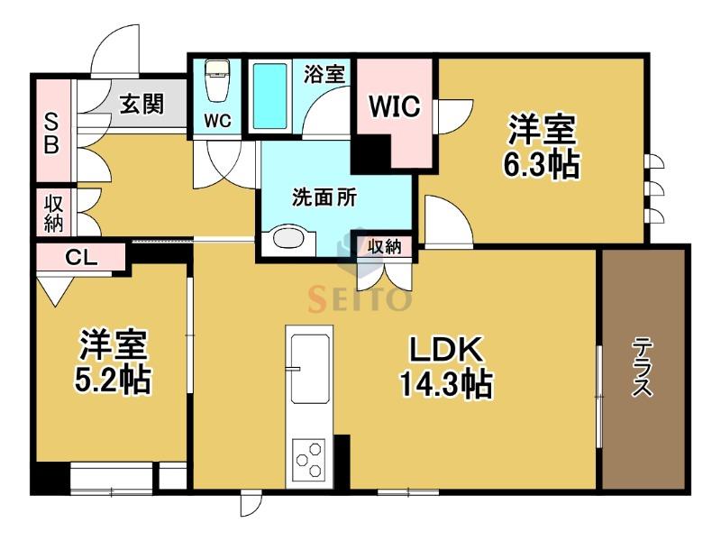 シャーメゾングランデ(2LDK/1階)の間取り写真