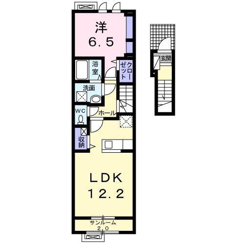 サンバティークB(1LDK/2階)の間取り写真