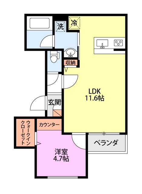 グラディア米山(1LDK/3階)の間取り写真