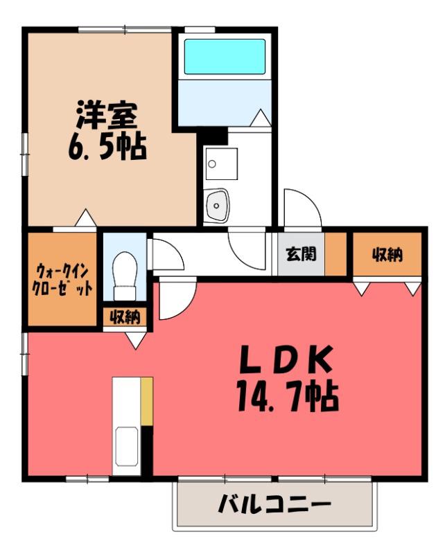 カームヒルズE(1LDK/2階)の間取り写真