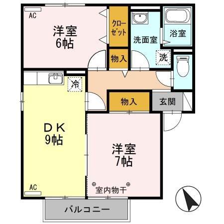 ウィルモアA(2DK/2階)の間取り写真