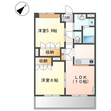 トゥルーハート・ヤスタ(2LDK/2階)の間取り写真