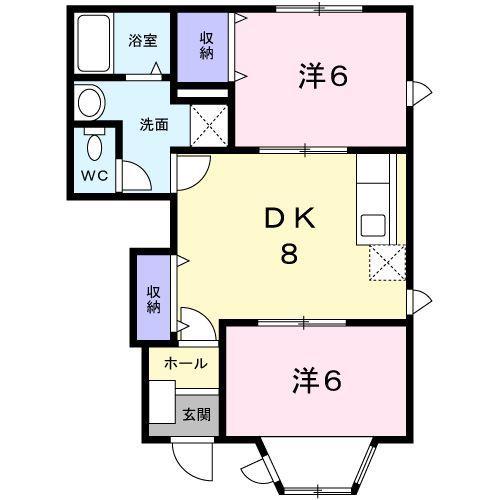 サンハイム江無田B(2DK/1階)の間取り写真