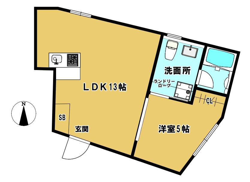 アウル向山(1LDK/1階)の間取り写真