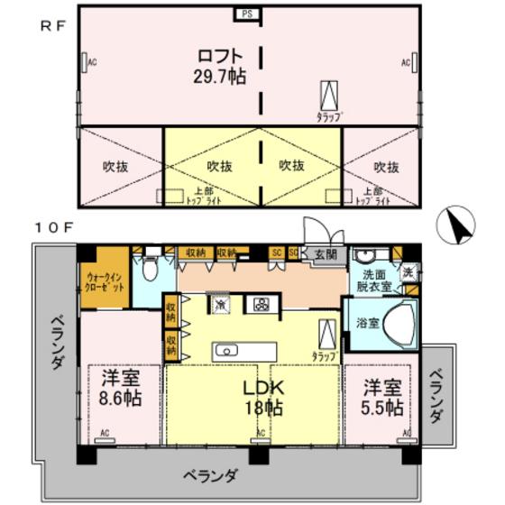 HOUSE TAGAWA(2LDK/10階)の間取り写真