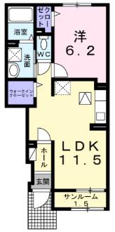 トン ジャルダン(1LDK/1階)の間取り写真