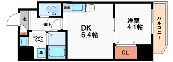 アートレジデンス上町(1DK/6階)の間取り写真