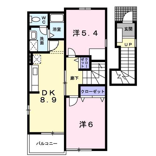 グランドールI(2DK/2階)の間取り写真