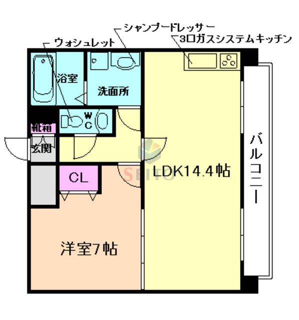 カスターニャ三国本町(1LDK/2階)の間取り写真