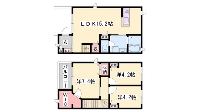 ガーデンコート高畑 B棟(3LDK/2階)の間取り写真