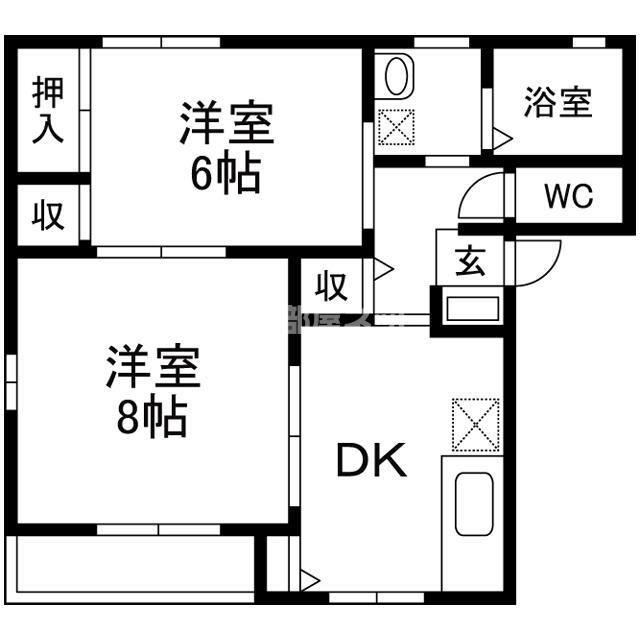 サンビアン P棟(2DK/1階)の間取り写真