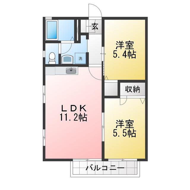 フォレスト B(2LDK/2階)の間取り写真