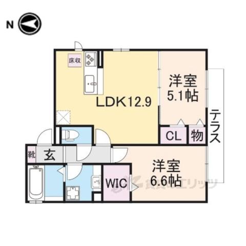 CLAIRE津田Ⅱ(2LDK/1階)の間取り写真