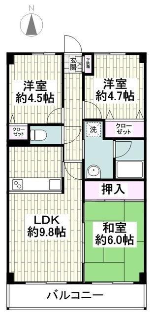 グレイスコート二俣川弐番館(3LDK/3階)の間取り写真