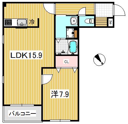 カーサ カルダ(1LDK/3階)の間取り写真
