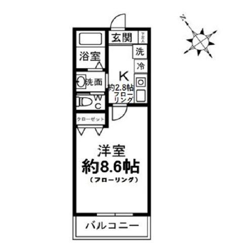キャメル浦和美園IV(1K/1階)の間取り写真