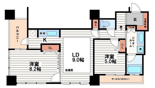 アルグラッドザ・タワー心斎橋(2LDK/14階)の間取り写真