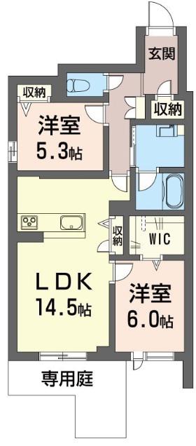 グランブルー武蔵浦和(2LDK/1階)の間取り写真