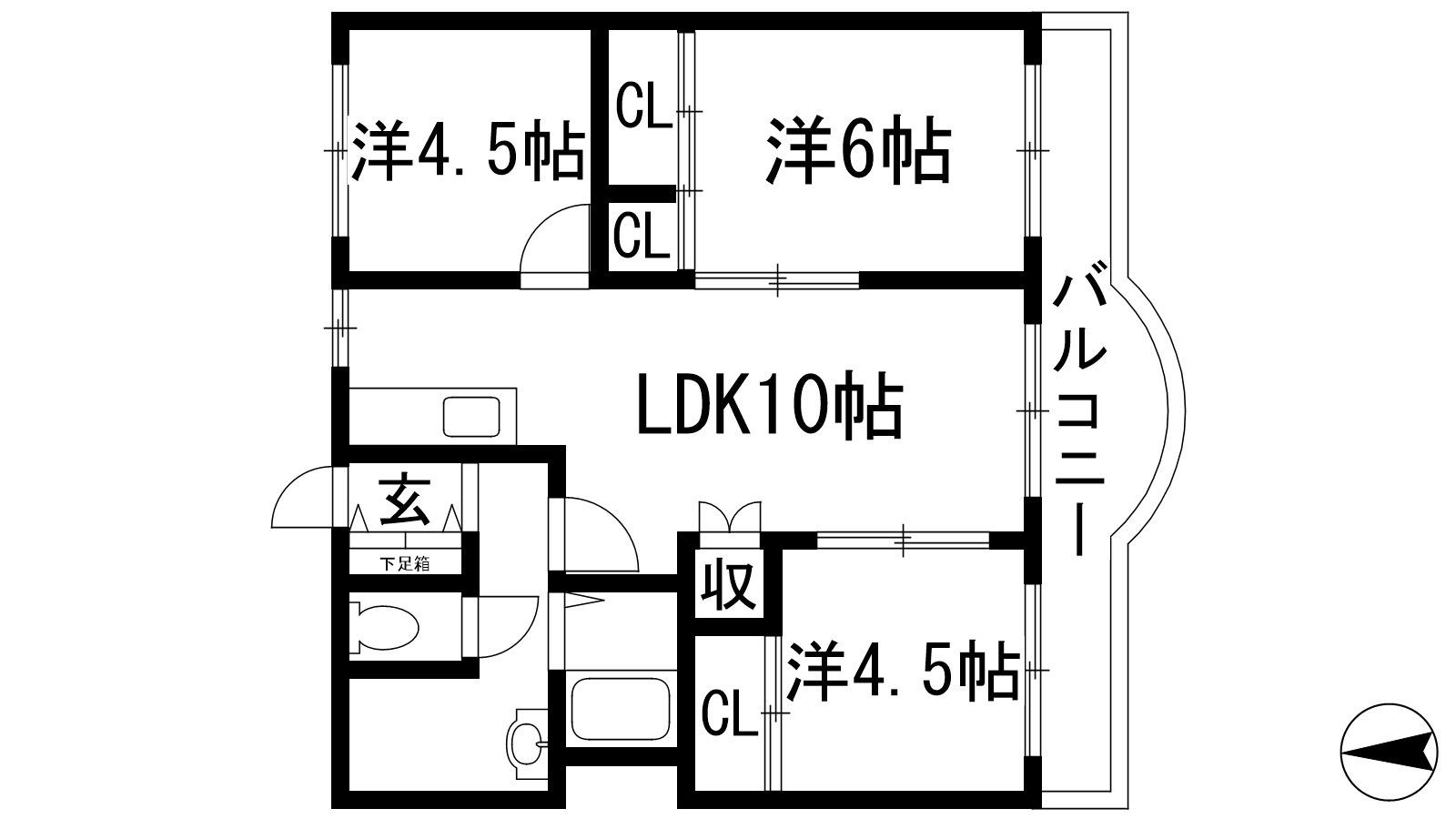 グリーンハイツ向陽 4号棟(3LDK/4階)の間取り写真