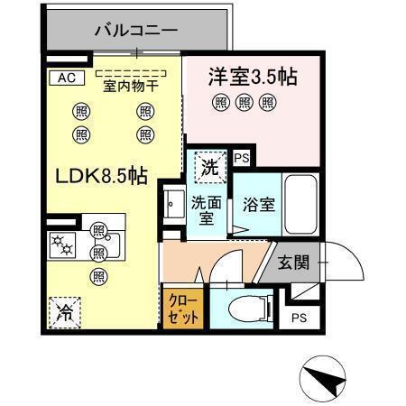 サンガーデン新山口 B(1LDK/1階)の間取り写真
