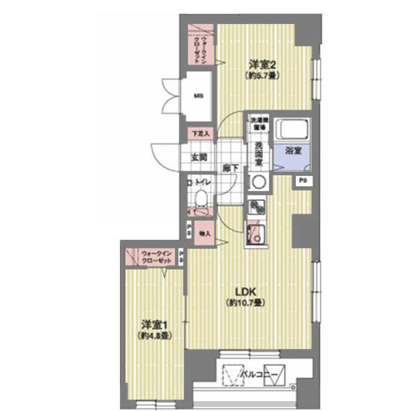 F013(2LDK/12階)の間取り写真