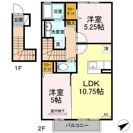 クリエイティブ B棟(2LDK/2階)の間取り写真