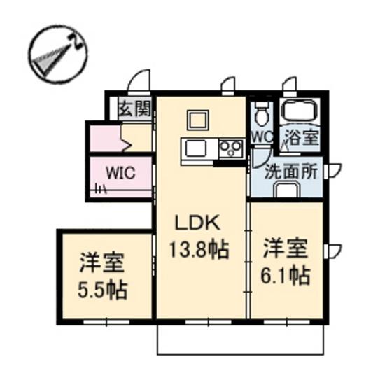 エクレール長楽寺B棟(2LDK/1階)の間取り写真