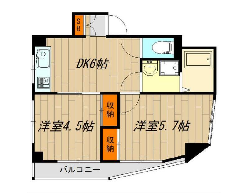 エステート岸野(2DK/4階)の間取り写真