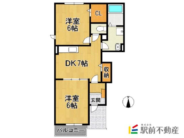 オレべアート(2DK/1階)の間取り写真