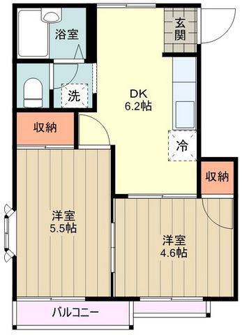 国立アレイ(2DK/1階)の間取り写真