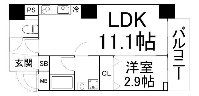 エムコート新町(1LDK/4階)の間取り写真