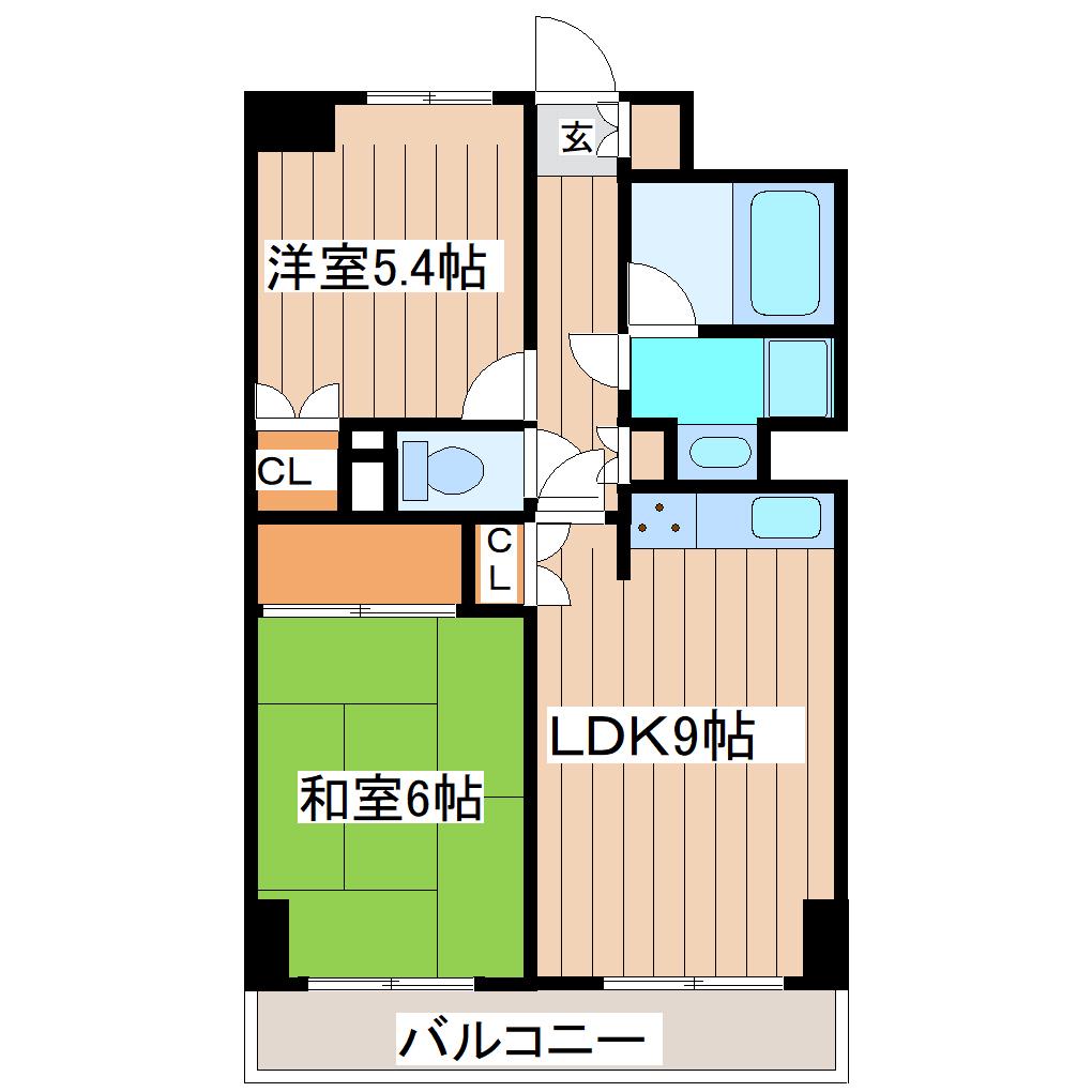 フレール仙台泉中央(2LDK/6階)の間取り写真