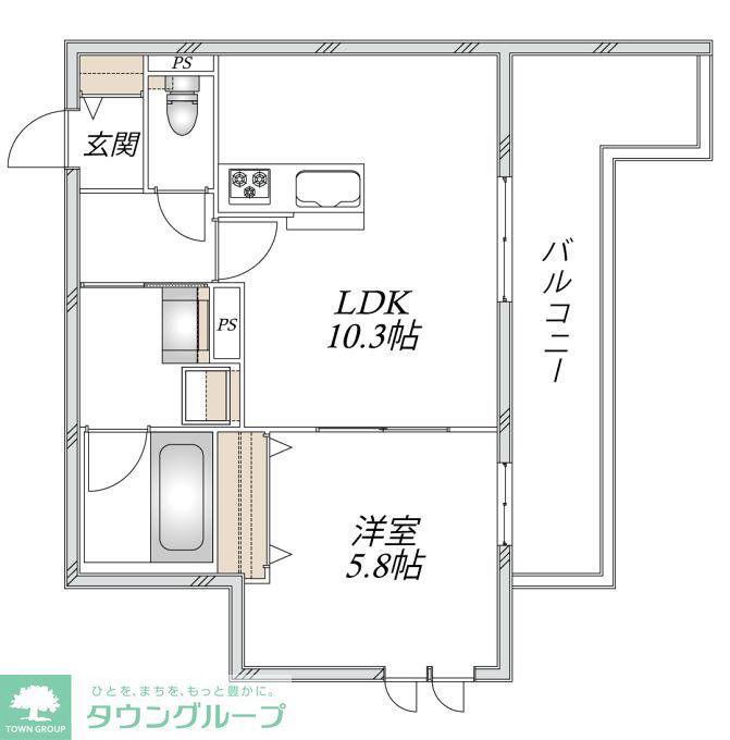 新石川1丁目メゾン西棟(1LDK/3階)の間取り写真