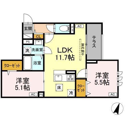 セレスティア鷺宮II(2LDK/1階)の間取り写真