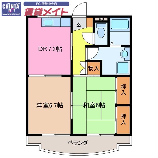 ファイブアイランドII(2DK/2階)の間取り写真