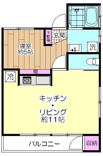 ワカミヤハイツ(1LDK/2階)の間取り写真