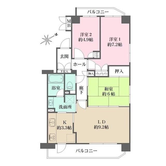 フィオーレ深川(3LDK/8階)の間取り写真