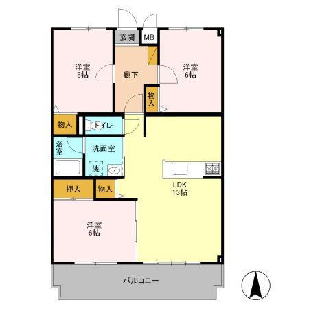 ラ・セーヌ藤(3LDK/2階)の間取り写真