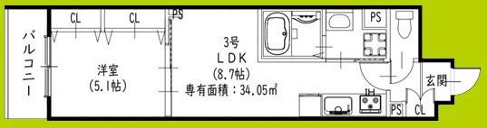 ラモーナ倉治(1LDK/2階)の間取り写真