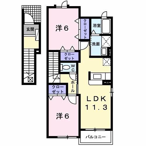 コモディダB(2LDK/2階)の間取り写真