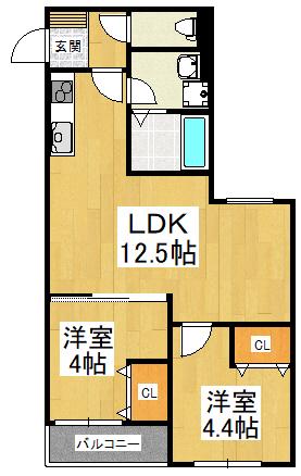 富田林市本町AP工事(2LDK/1階)の間取り写真