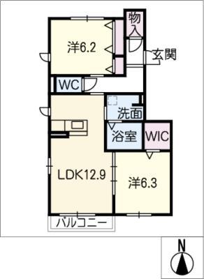 リヴィエールIII(2LDK/1階)の間取り写真