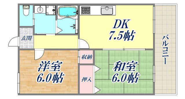 ハミング門戸(2DK/2階)の間取り写真