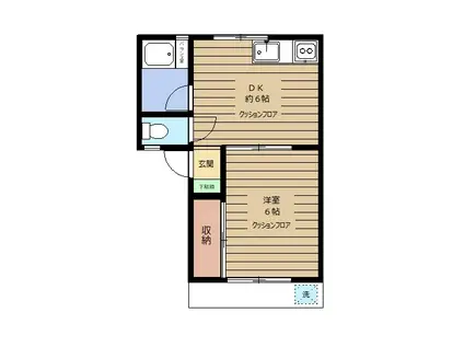 シャンポールII(1DK/2階)の間取り写真