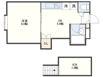 デュアルピークス(1DK/3階)の間取り写真