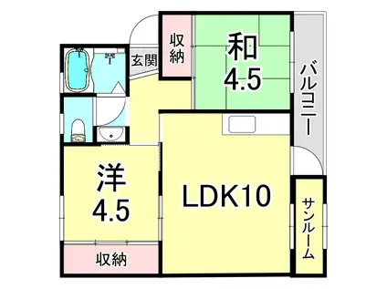 上高丸B棟(2LDK/1階)の間取り写真